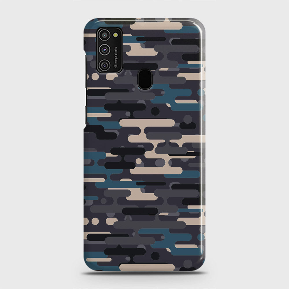 Samsung Galaxy M21 Cover - Camo Series 2 - Blue & Grey Design - Matte Finish - Snap On Hard Case with LifeTime Colors Guarantee