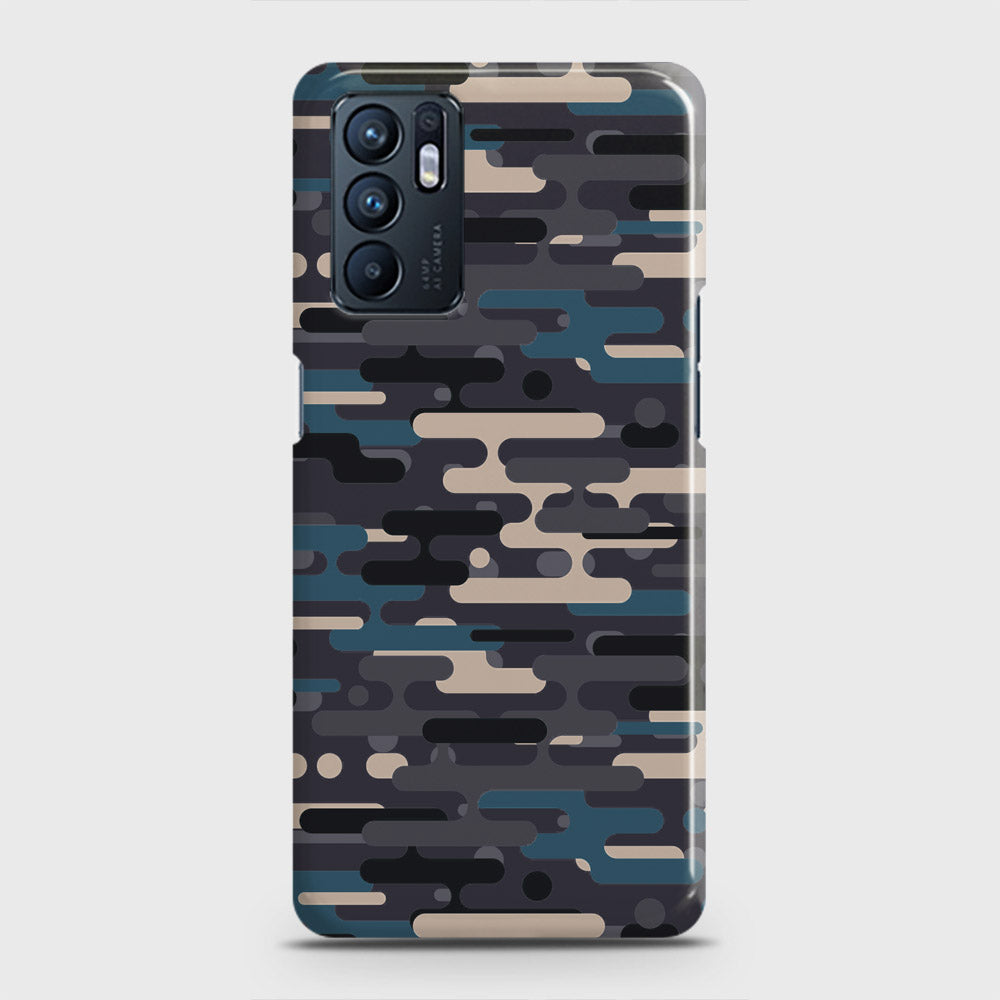 Oppo Reno 6 Cover - Camo Series 2 - Blue & Grey Design - Matte Finish - Snap On Hard Case with LifeTime Colors Guarantee
