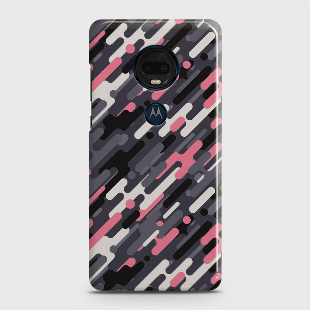 Motorola Moto G7 Plus Cover - Camo Series 3 - Pink & Grey Design - Matte Finish - Snap On Hard Case with LifeTime Colors Guarantee