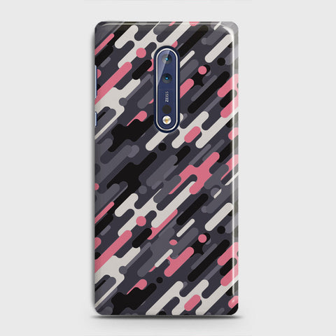 Nokia 8 Cover - Camo Series 3 - Pink & Grey Design - Matte Finish - Snap On Hard Case with LifeTime Colors Guarantee