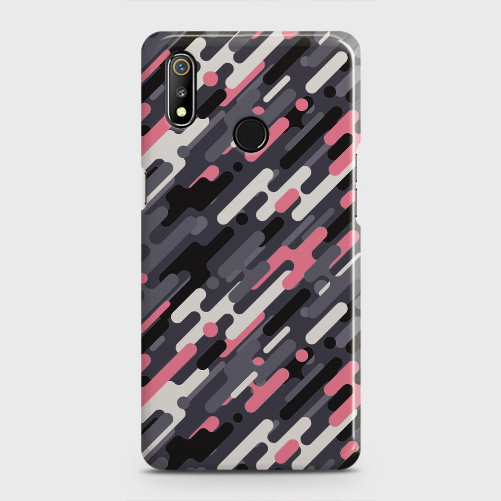 Realme 3 Cover - Camo Series 3 - Pink & Grey Design - Matte Finish - Snap On Hard Case with LifeTime Colors Guarantee