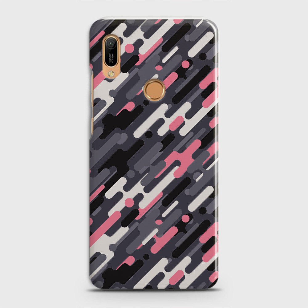 Huawei Y6 2019 Cover - Camo Series 3 - Pink & Grey Design - Matte Finish - Snap On Hard Case with LifeTime Colors Guarantee