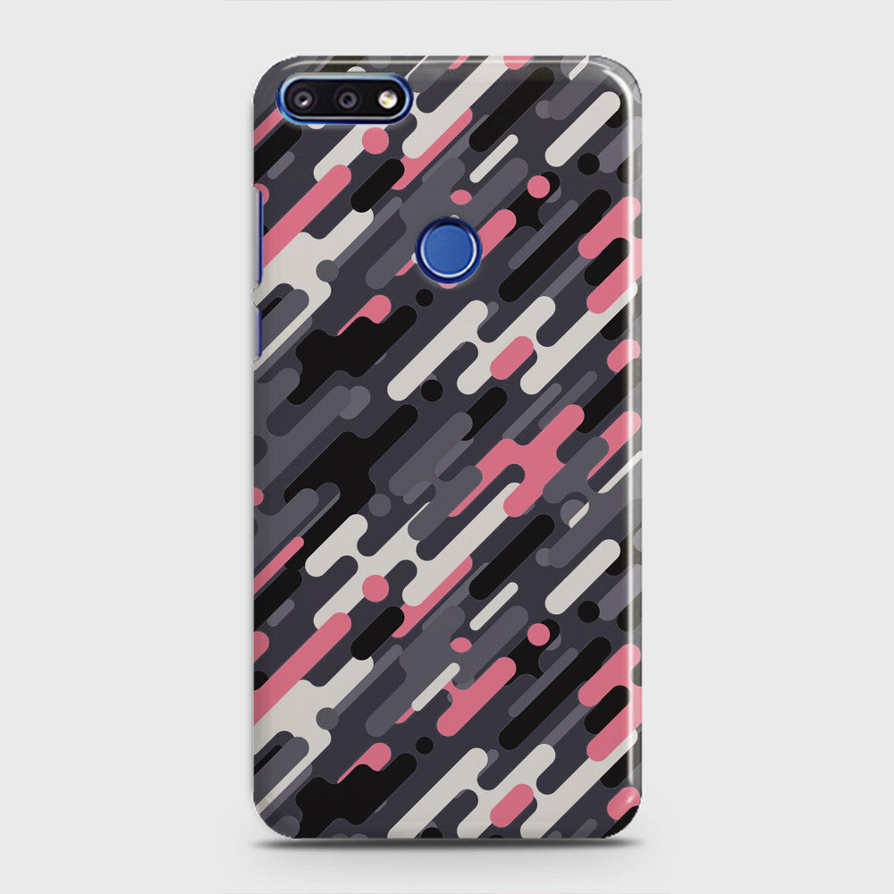 Huawei Y7 Prime 2018 Cover - Camo Series 3 - Pink & Grey Design - Matte Finish - Snap On Hard Case with LifeTime Colors Guarantee