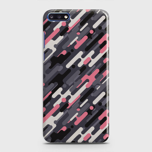 Huawei Y7 Pro 2018 Cover - Camo Series 3 - Pink & Grey Design - Matte Finish - Snap On Hard Case with LifeTime Colors Guarantee