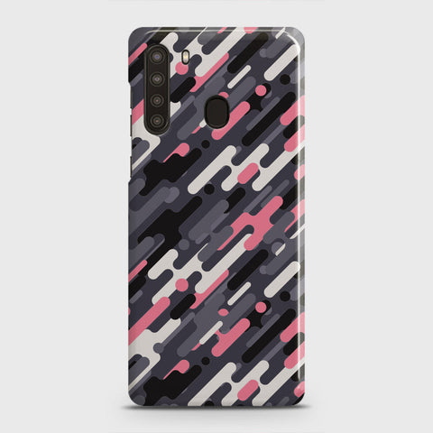 Samsung Galaxy A21 Cover - Camo Series 3 - Pink & Grey Design - Matte Finish - Snap On Hard Case with LifeTime Colors Guarantee