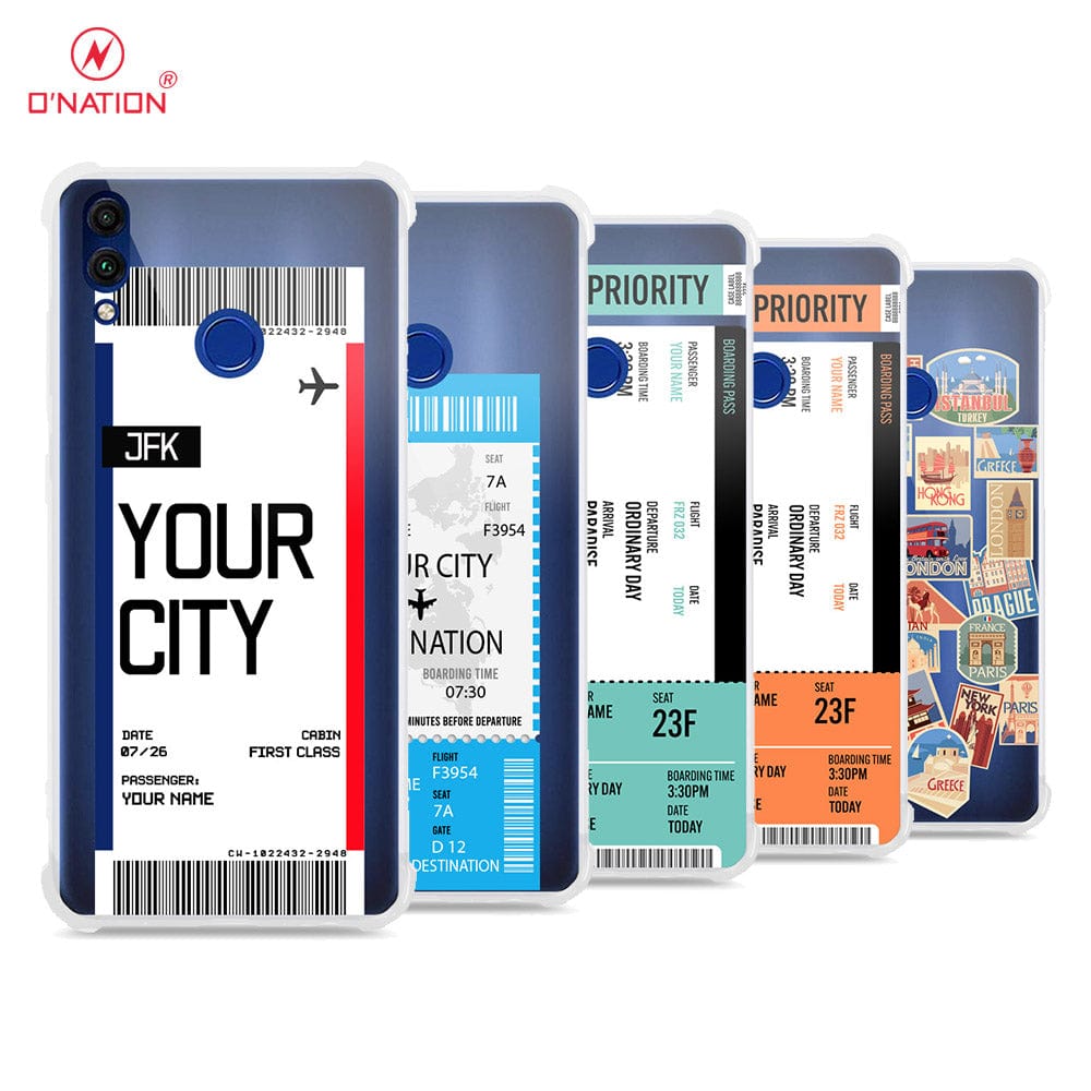 Huawei Honor 8C Cover - Personalised Boarding Pass Ticket Series - 5 Designs - Clear Phone Case - Soft Silicon Borders