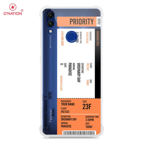 Huawei Honor 8C Cover - Personalised Boarding Pass Ticket Series - 5 Designs - Clear Phone Case - Soft Silicon Borders