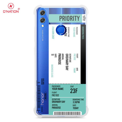 Huawei Honor 8X Cover - Personalised Boarding Pass Ticket Series - 5 Designs - Clear Phone Case - Soft Silicon Borders