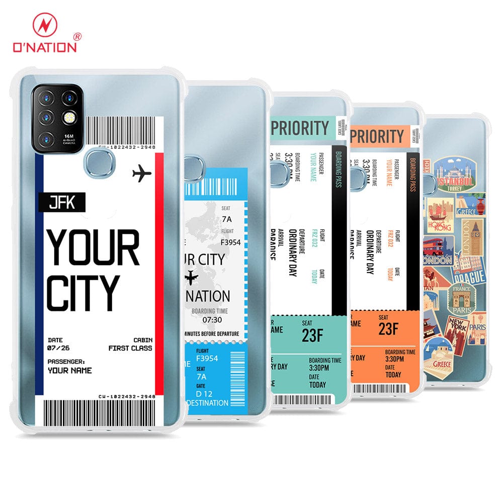 Infinix Hot 10 Cover - Personalised Boarding Pass Ticket Series - 5 Designs - Clear Phone Case - Soft Silicon Borders