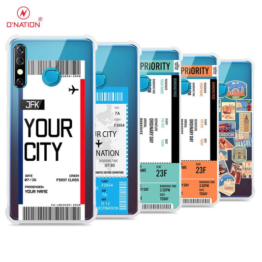 Infinix Hot 8 Cover - Personalised Boarding Pass Ticket Series - 5 Designs - Clear Phone Case - Soft Silicon Borders