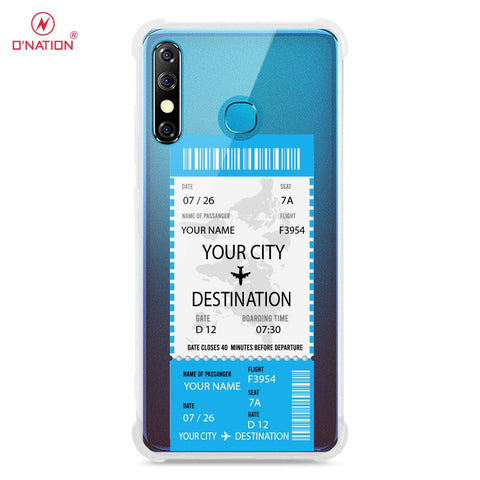 Infinix Hot 8 Cover - Personalised Boarding Pass Ticket Series - 5 Designs - Clear Phone Case - Soft Silicon Borders