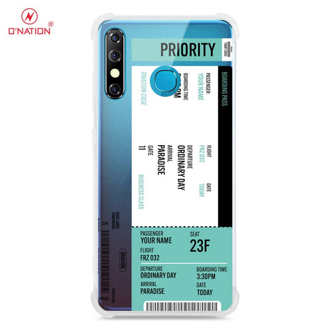 Infinix Hot 8 Cover - Personalised Boarding Pass Ticket Series - 5 Designs - Clear Phone Case - Soft Silicon Borders