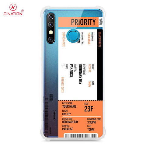 Infinix Hot 8 Cover - Personalised Boarding Pass Ticket Series - 5 Designs - Clear Phone Case - Soft Silicon Borders