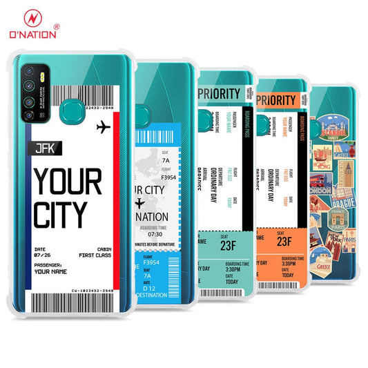 Infinix Hot 9 Pro Cover - Personalised Boarding Pass Ticket Series - 5 Designs - Clear Phone Case - Soft Silicon Borders