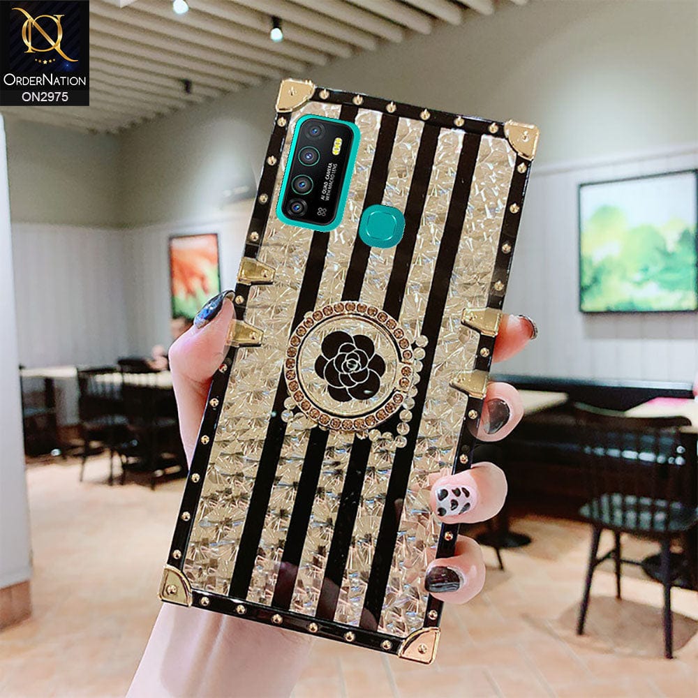 Infinix Hot 9 Pro Cover - Design2 - 3D illusion Gold Flowers Soft Trunk Case With Ring Holder