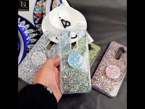 Realme C1 Cover - Design 3 - New Fashion Bling Not Moving Glitter Soft Case With Pop Shocket - Glitter Does Not Move