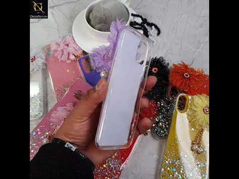 iPhone 11 Pro Max Cover - Design 4  - Fancy Flower Bling Glitter Rinestone Soft Case - Glitter Does Not Move