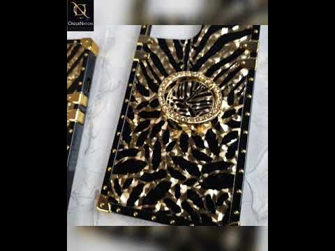 Samsung Galaxy A72 Cover - Design 1 - Trendy Stripes Pattern Golden Square Case With Matching Bling Ring Holder