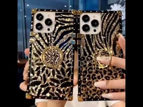 Samsung Galaxy A72 Cover - Design 1 - Trendy Stripes Pattern Golden Square Case With Matching Bling Ring Holder