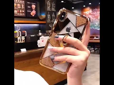 Premium Quality Eletroplated Clear Pattern Stylish Case With Bling Ring Holder For iPhone