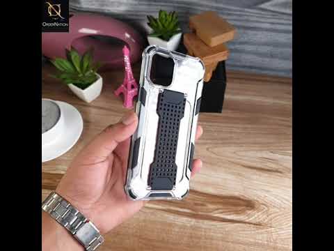 iPhone 12 Mini Cover - Black - New Style Hybrid Soft Bumper Finger Grip Holder Transparent Case