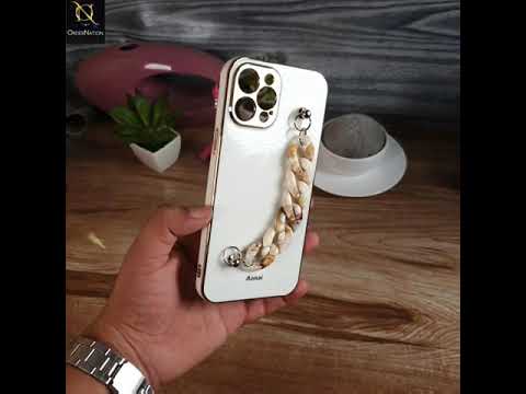 iPhone 11 Pro Cover - White - Shiny Electroplated Borders Camera Protection Case with Marble Style Chain Holder
