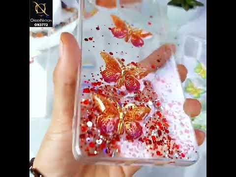 Vivo Y21s Cover - Red - Shiny Butterfly Glitter Bling Soft Case (Glitter does not move)