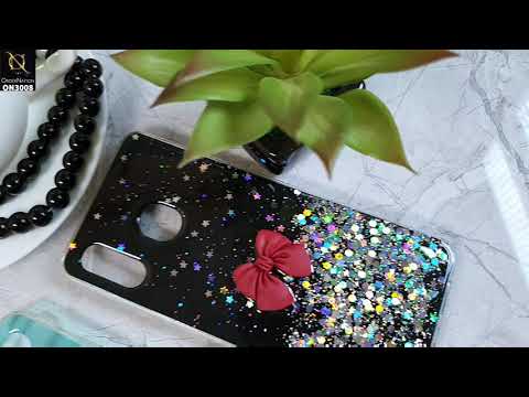 Infinix Hot 8 Cover - Black - Bling Glitter Shinny Star Soft Case With Bow - Glitter Does Not Move