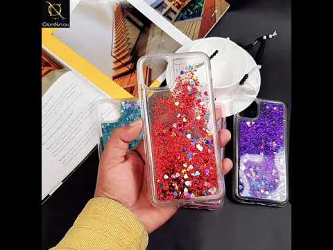 Samsung Galaxy A21 Cover - Purple - Cute Love Hearts Liquid Glitter Pc Back Case
