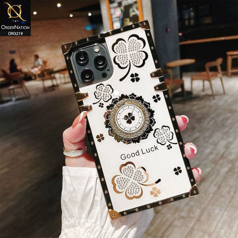 iPhone 16 Pro Max Cover - Ash White - Square Bling Diamond Glitter Soft TPU Trunk Case with Ring Holder