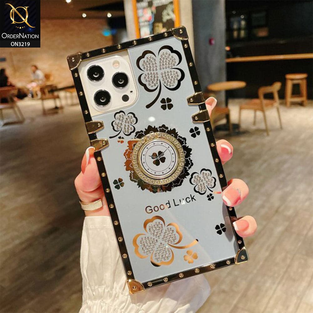 iPhone 13 Pro Max Cover - Gray - Square Bling Diamond Glitter Soft TPU Trunk Case with Ring Holder