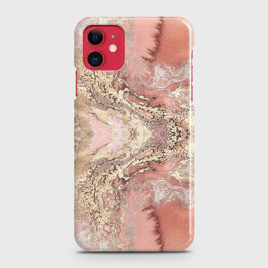 iPhone 11 Cover - Trendy Chic Rose Gold Marble Printed Hard Case with Life Time Colors Guarantee