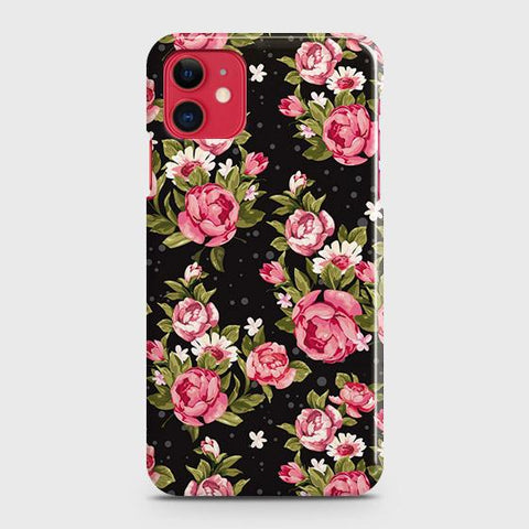 iPhone 11 Cover - Trendy Pink Rose Vintage Flowers Printed Hard Case with Life Time Colors Guarantee
