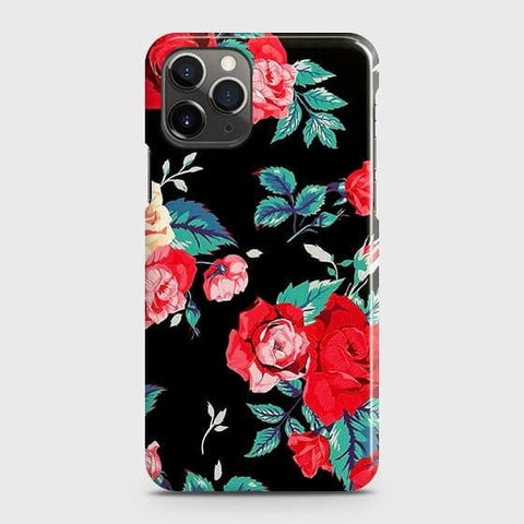 iPhone 11 Pro Cover - Luxury Vintage Red Flowers Printed Hard Case with Life Time Colors Guarantee