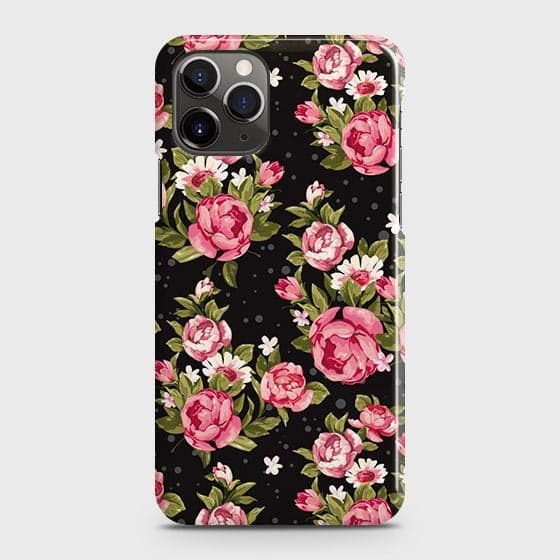 iPhone 11 Pro Max Cover - Trendy Pink Rose Vintage Flowers Printed Hard Case with Life Time Colors Guarantee