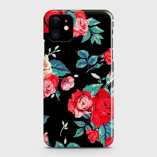 iPhone 12 Cover - Luxury Vintage Red Flowers Printed Hard Case with Life Time Colors Guarantee
