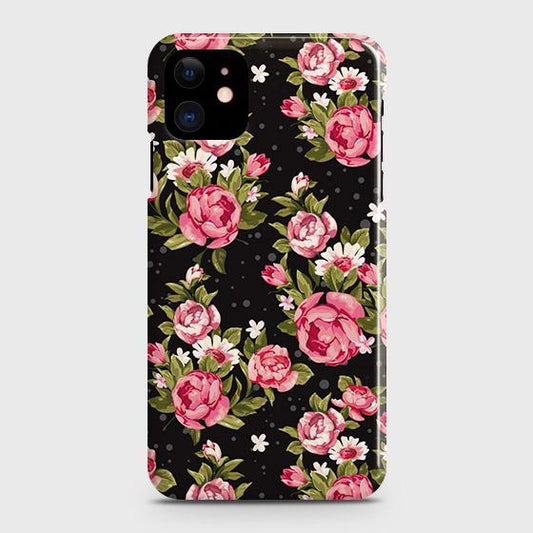 iPhone 12 Cover - Trendy Pink Rose Vintage Flowers Printed Hard Case with Life Time Colors Guarantee