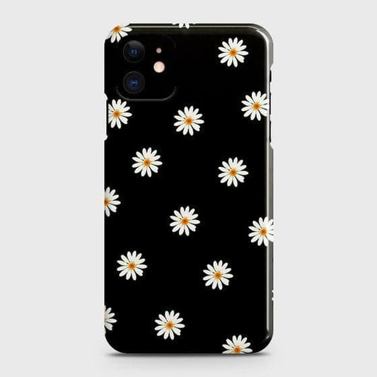iPhone 12 Cover - Matte Finish - White Bloom Flowers with Black Background Printed Hard Case with Life Time Colors Guarantee