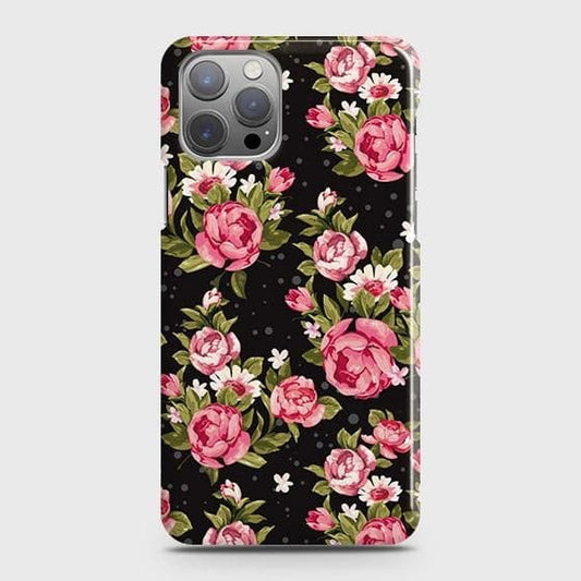 iPhone 12 Pro Cover - Trendy Pink Rose Vintage Flowers Printed Hard Case with Life Time Colors Guarantee