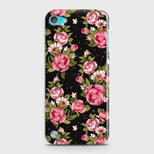 iPod Touch 5 Cover - Trendy Pink Rose Vintage Flowers Printed Hard Case with Life Time Colors Guarantee