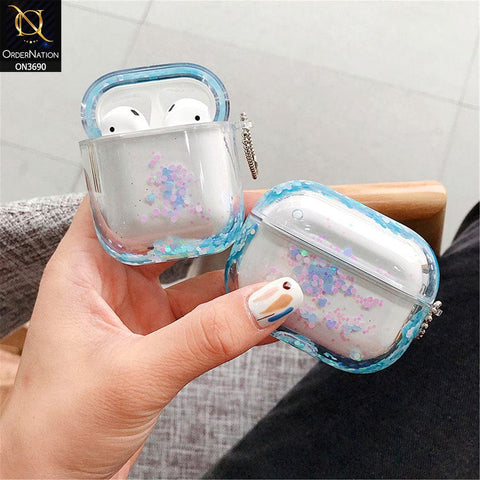 Apple Airpods 1 / 2 Cover - Blue -  New Transparent Color Lquid Glitter Hard Shell Case