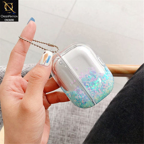 Apple Airpods 1 / 2 Cover - Blue -  New Transparent Color Lquid Glitter Hard Shell Case