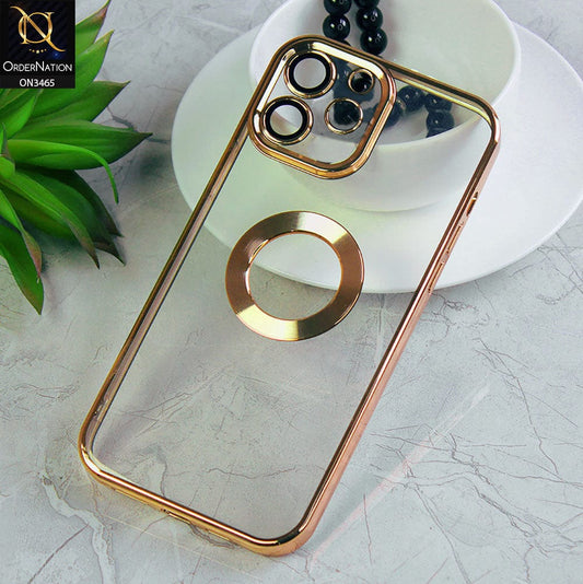 iPhone 11 Cover - Golden - Soft Color Borders Logo Hole With Camera Protection Clear Back Case