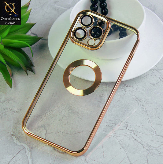 iPhone 11 Pro Max Cover - Golden - Soft Color Borders Logo Hole With Camera Protection Clear Back Case