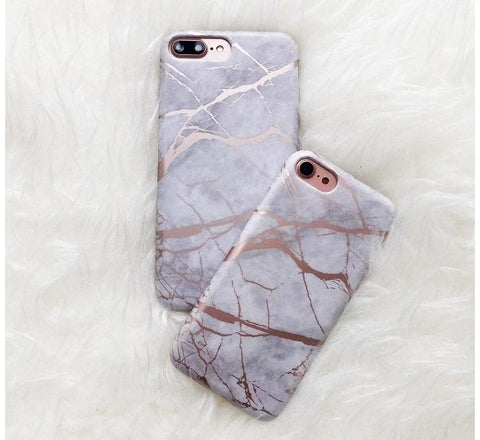 iPhone 8 Plus / 7 Plus Cover - Luxury HQ Rose Chrome White Marble Soft Case