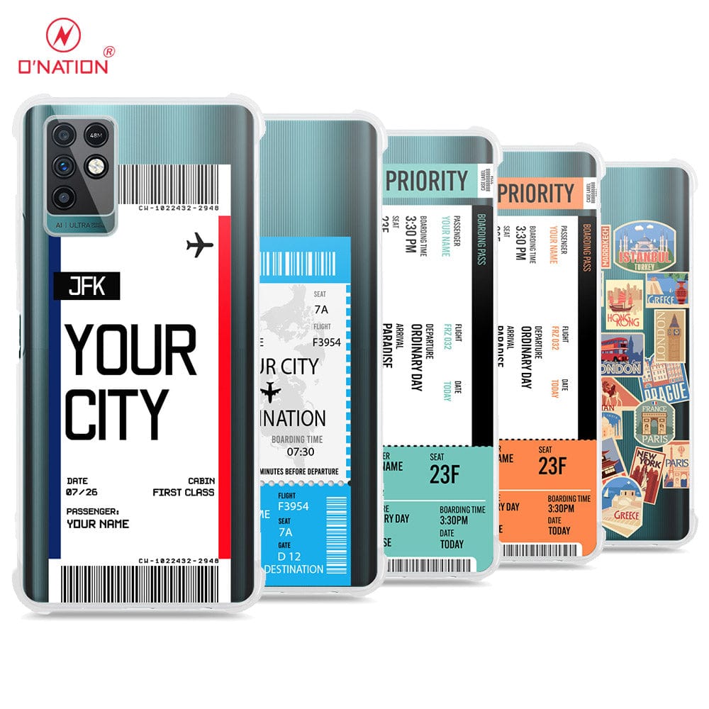 Infinix Note 10 Cover - Personalised Boarding Pass Ticket Series - 5 Designs - Clear Phone Case - Soft Silicon Borders