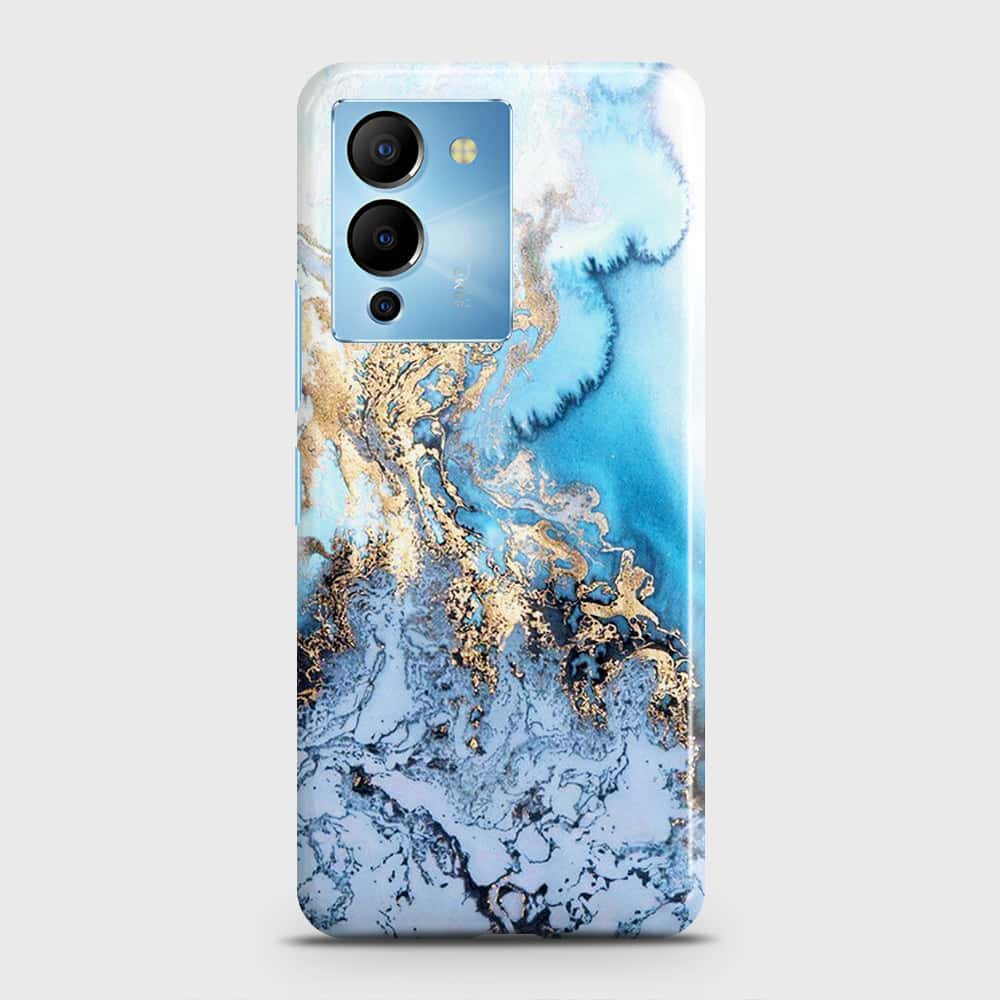 Infinix Note 12 5G Cover - Trendy Golden & Blue Ocean Marble Printed Hard Case with Life Time Colors Guarantee