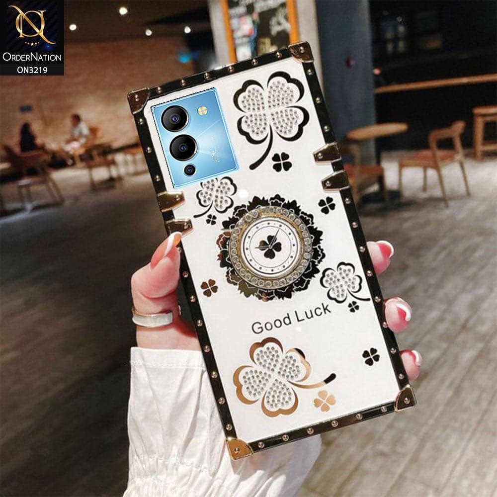 Infinix Note 12 G96 Cover - White - Square Bling Diamond Glitter Soft TPU Trunk Case with Ring Holder