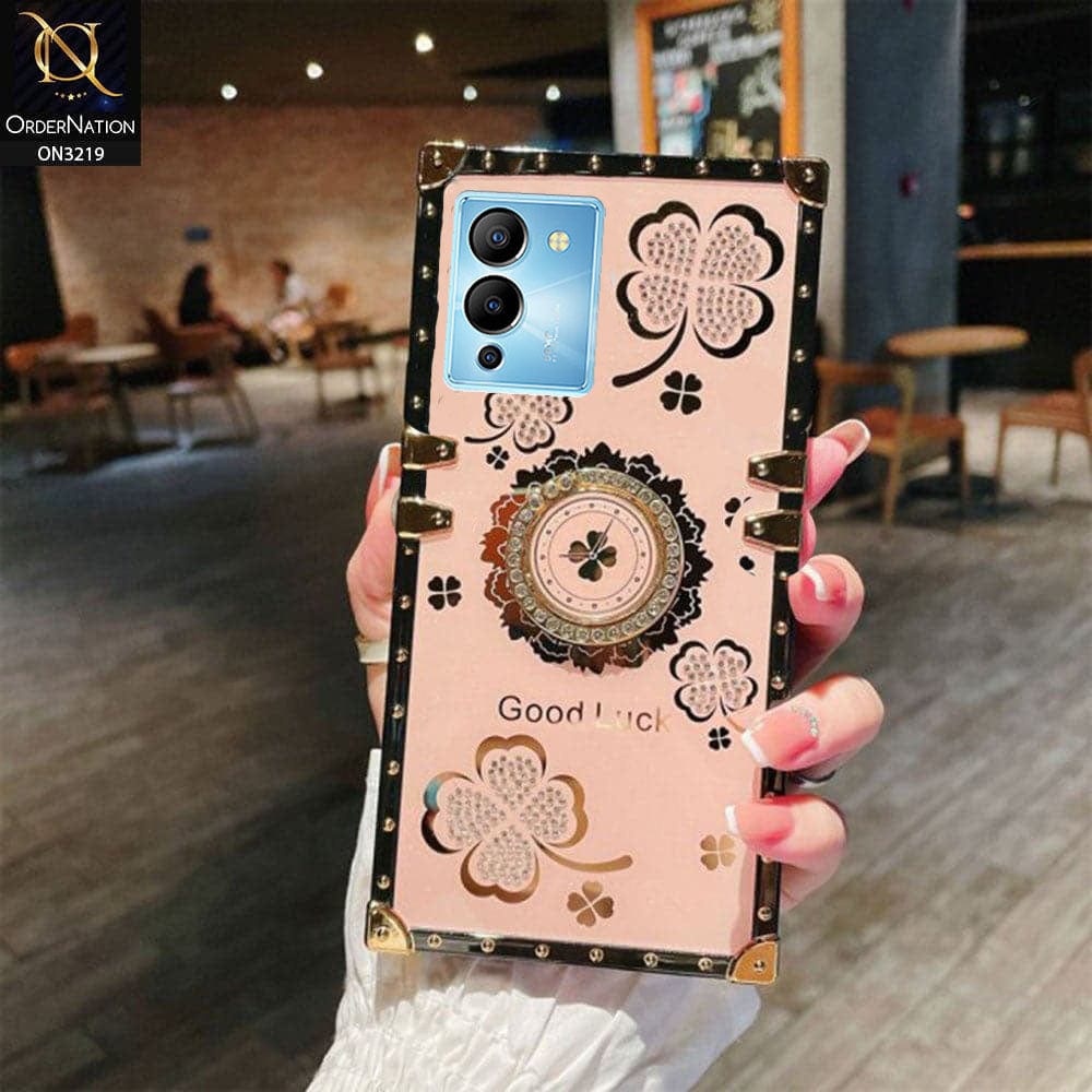 Infinix Note 12 G96 Cover - Pink - Square Bling Diamond Glitter Soft TPU Trunk Case with Ring Holder