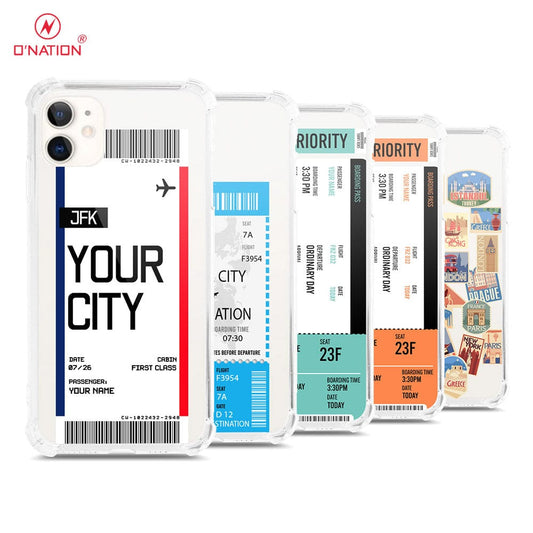 iPhone 11 Cover - Personalised Boarding Pass Ticket Series - 5 Designs - Clear Phone Case - Soft Silicon Borders